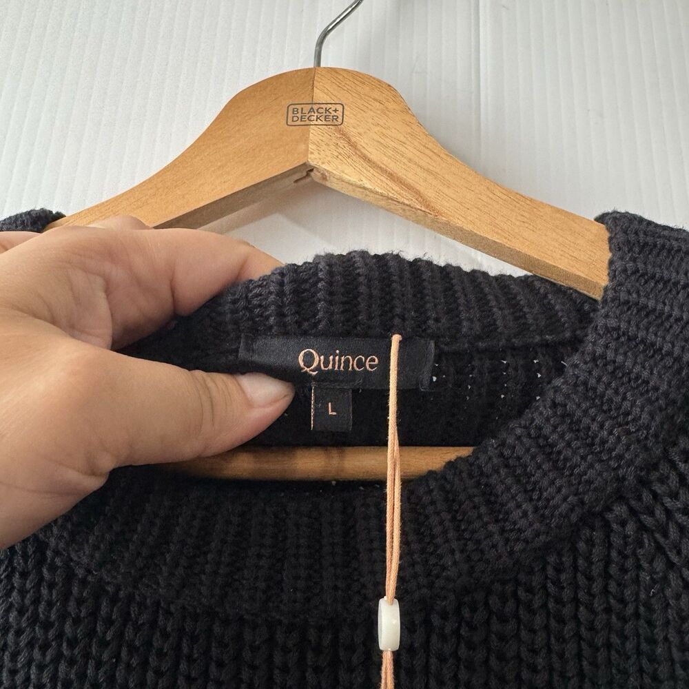 NEW Quince Sz L 100% Organic Cotton Fisherman Crew Neck Black Sweater Women’s - Picture 4 of 16